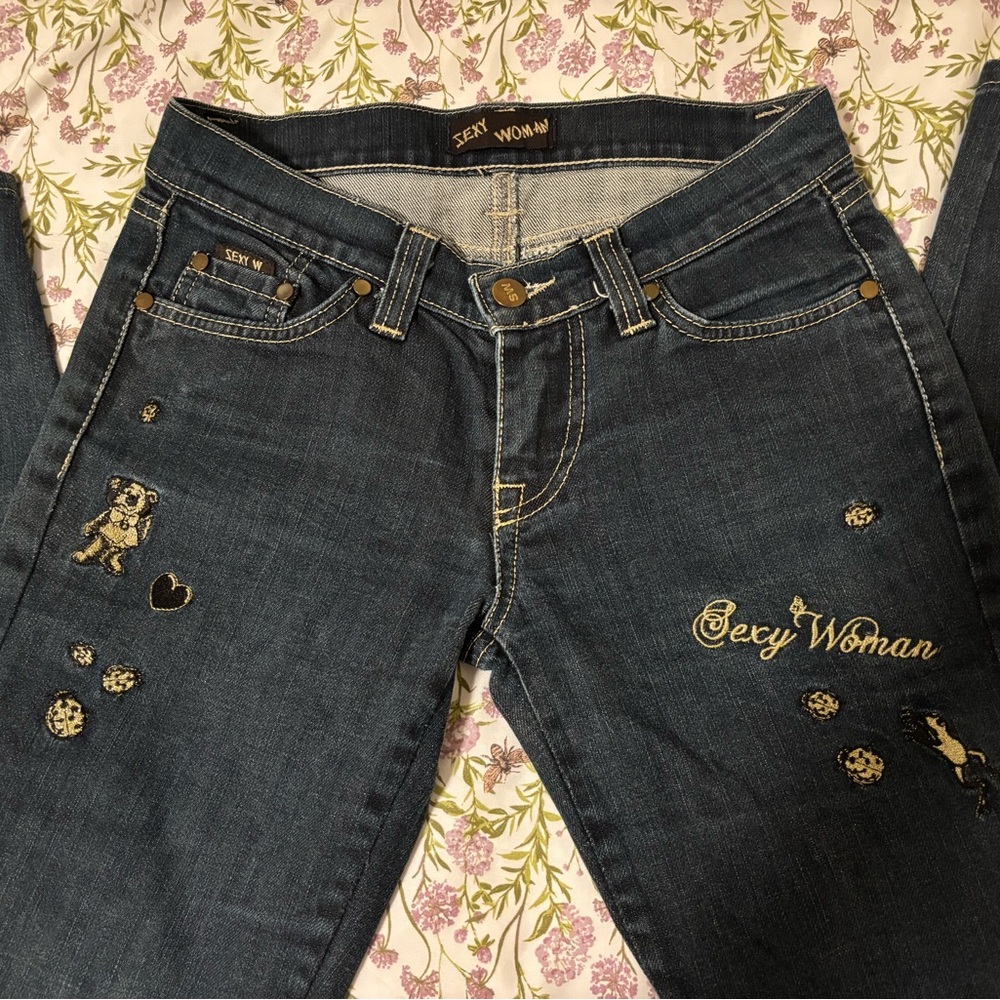 Blue Embroidered Jeans